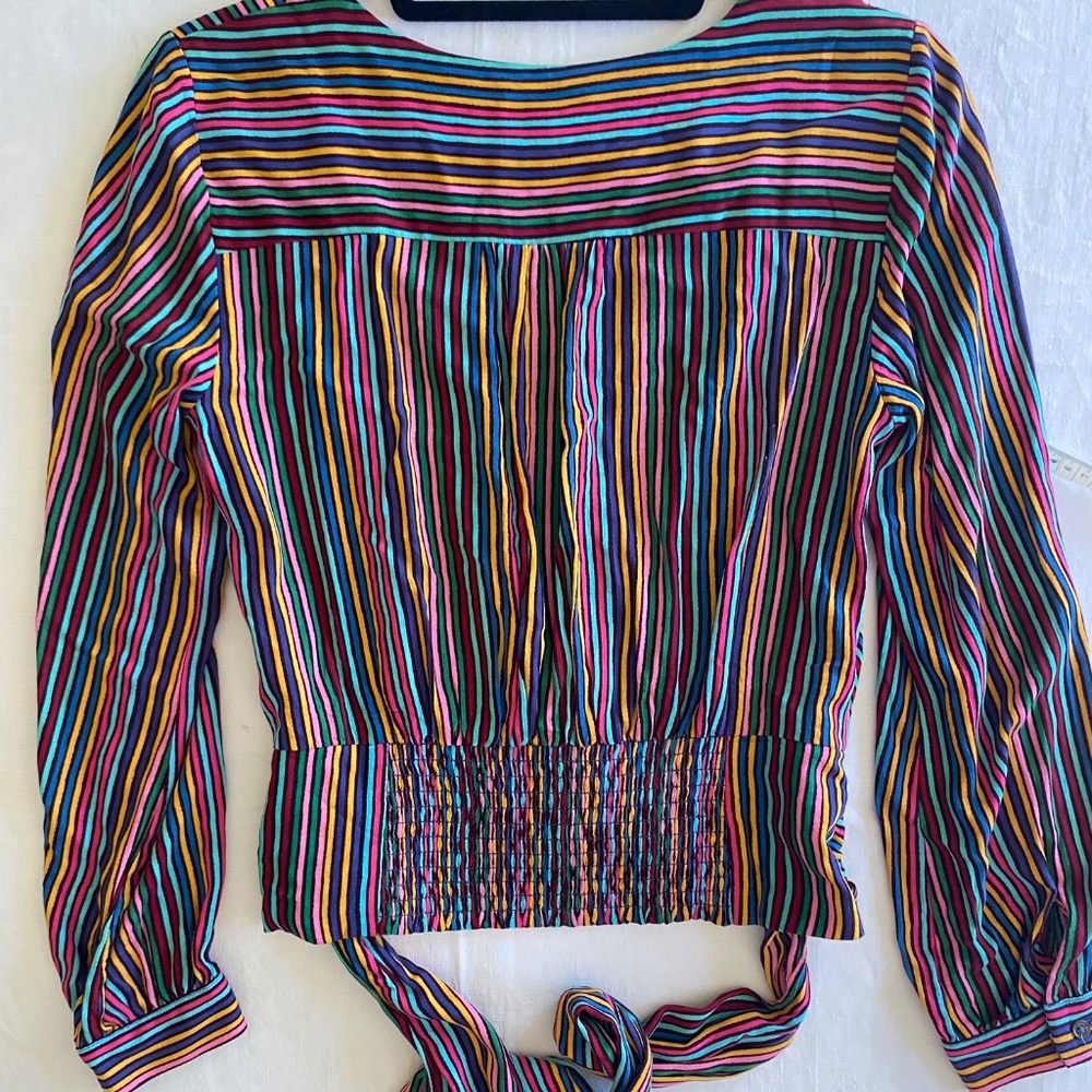 Maeve By Anthropology Multicolor V Neck Wrap Long Sleeve Top w/ Tie Size 4 Small - Picture 9 of 12